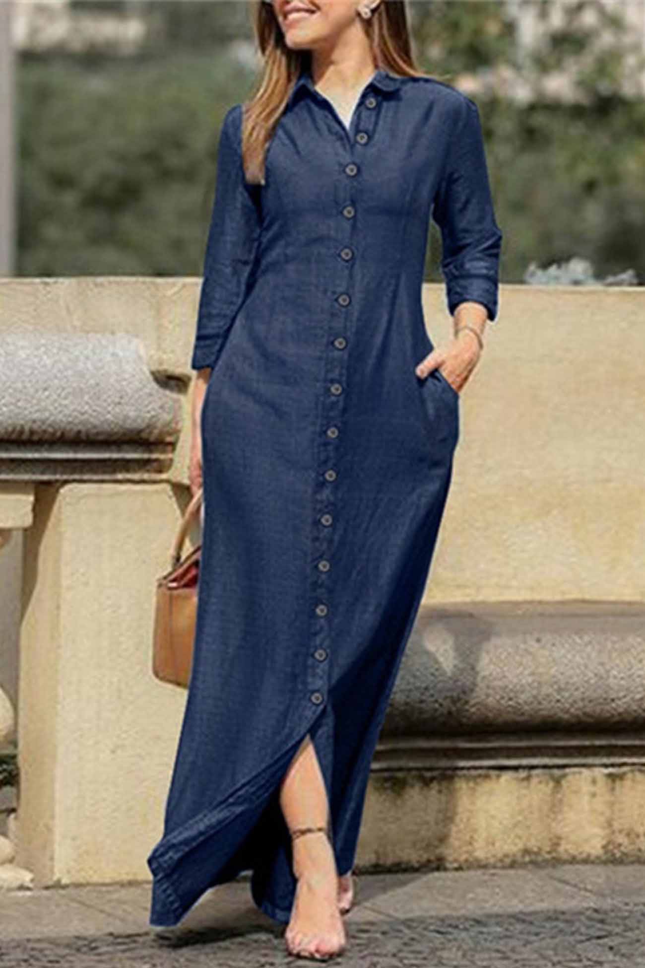 Maxct Lapel Button Up Shirt Dress