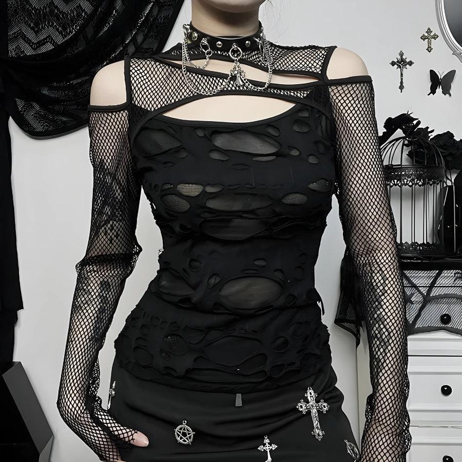 Maxct &Goth Fishnet Ripped Top