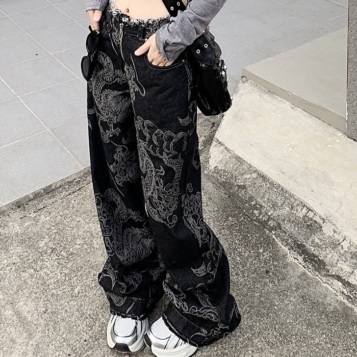 Japanese Dragon Aesthetic Jeans Maxct