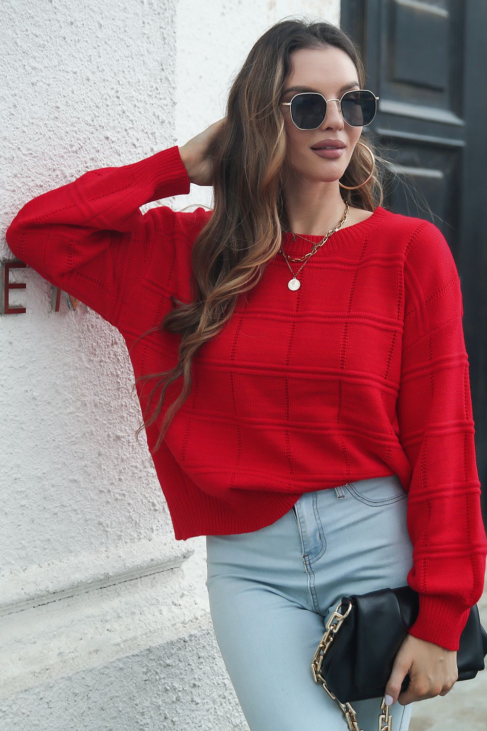 Maxct &Round Neck Long Sleeve Sweater