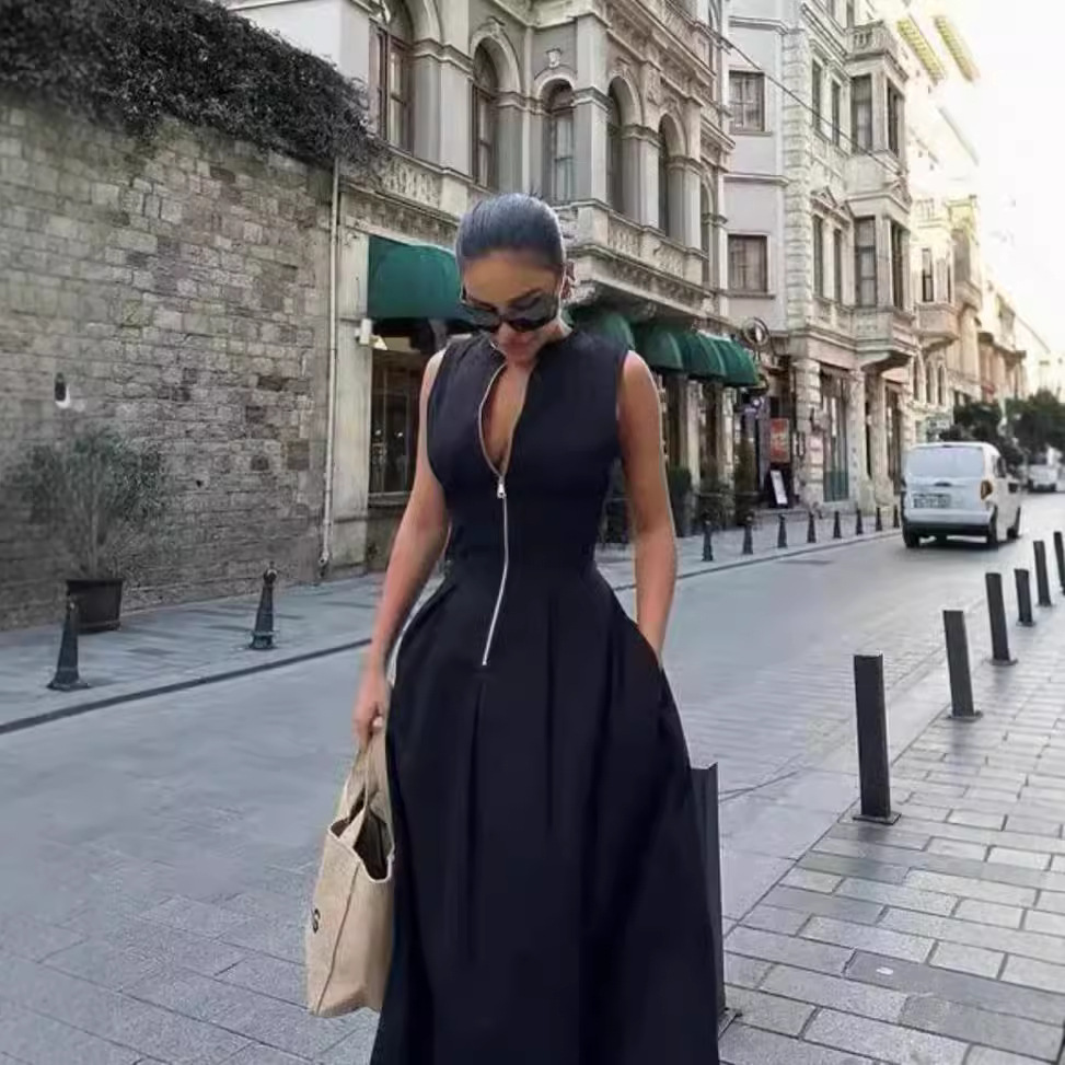 Maxct dress to impress outfits New Women's Fashionable round Neck Sleeveless Waist Dress