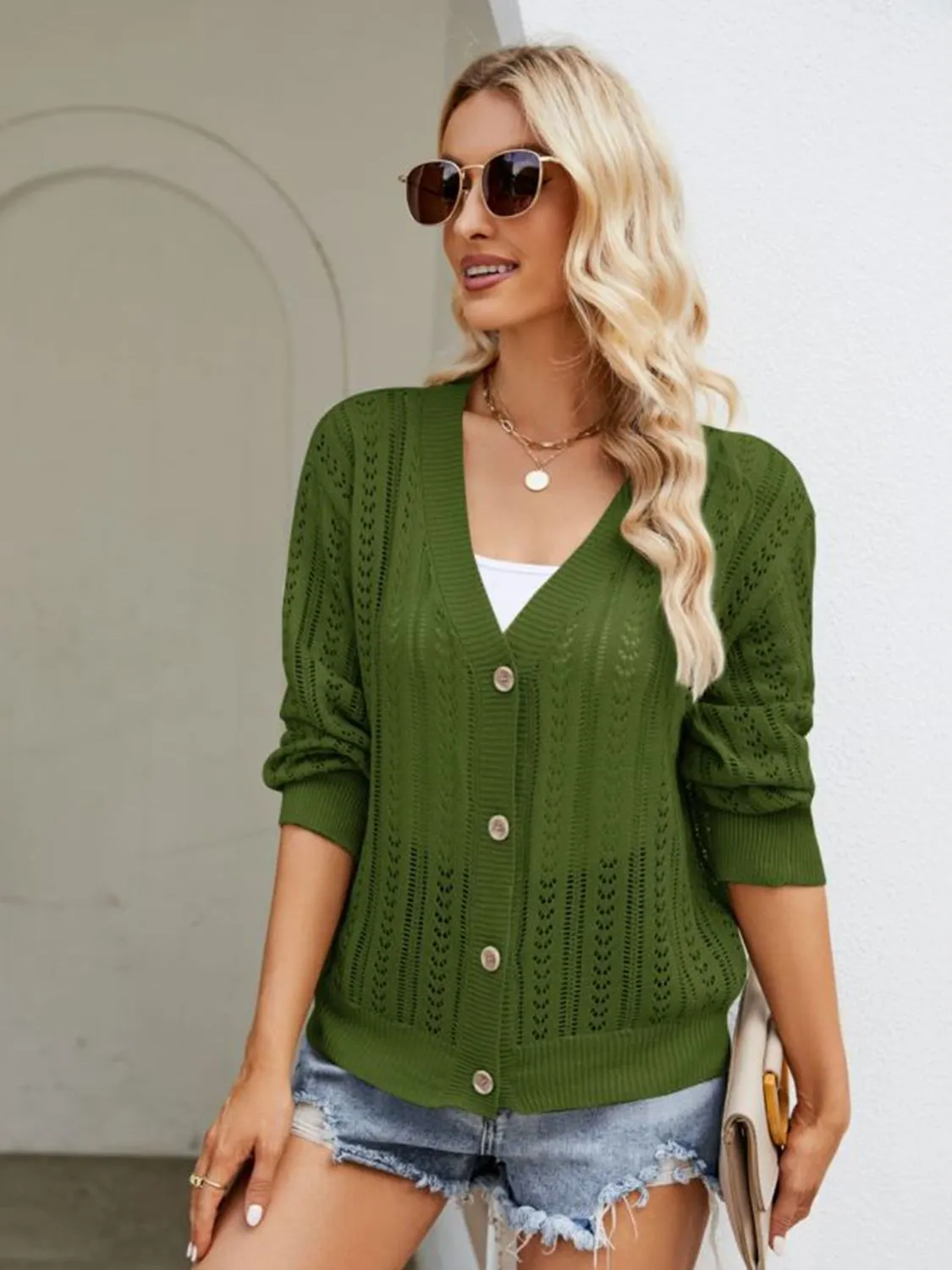 Maxct &Button Down Ribbed Trim Cardigan