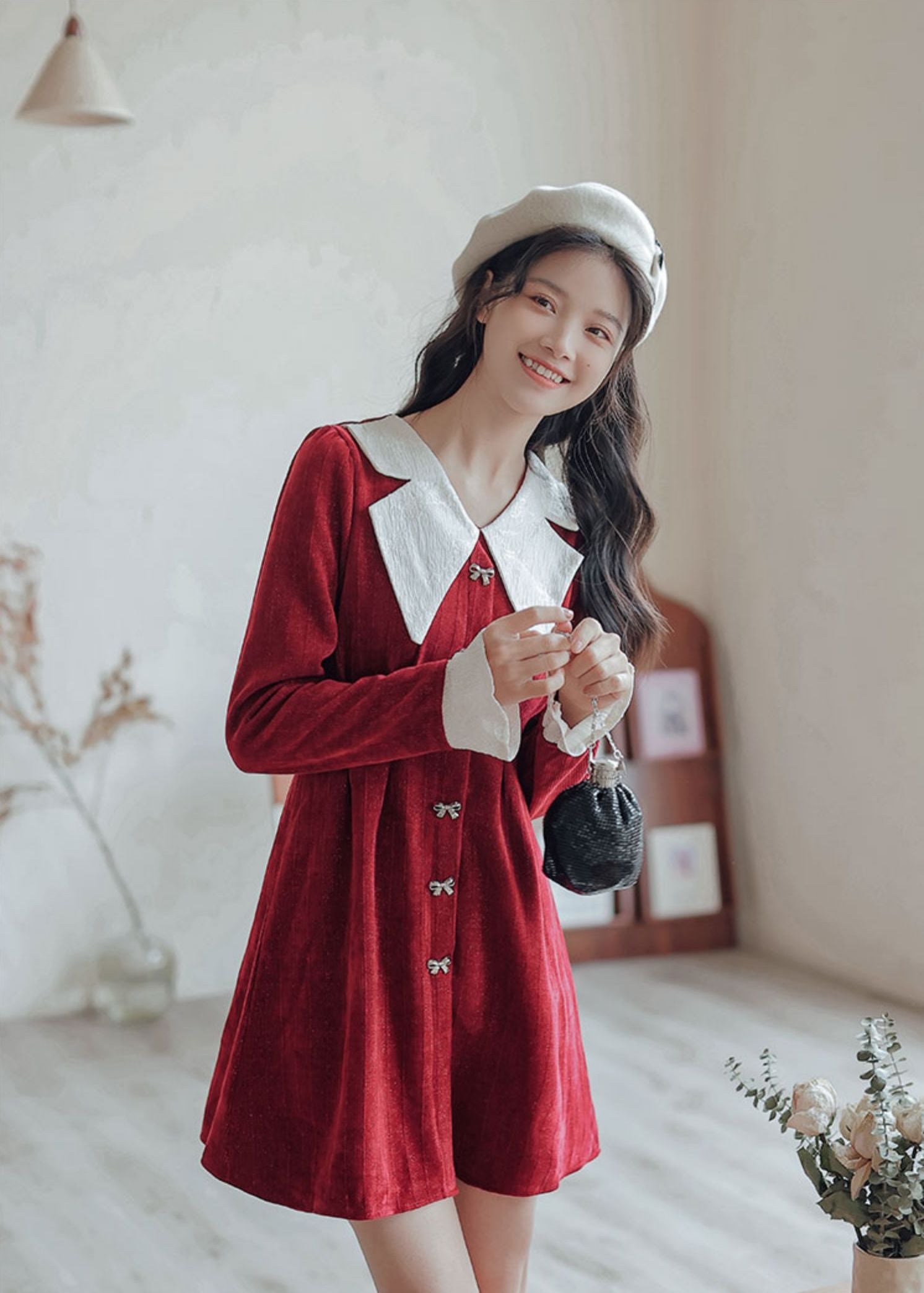 Sweet Bow Peter Pan Knit Dress Maxct