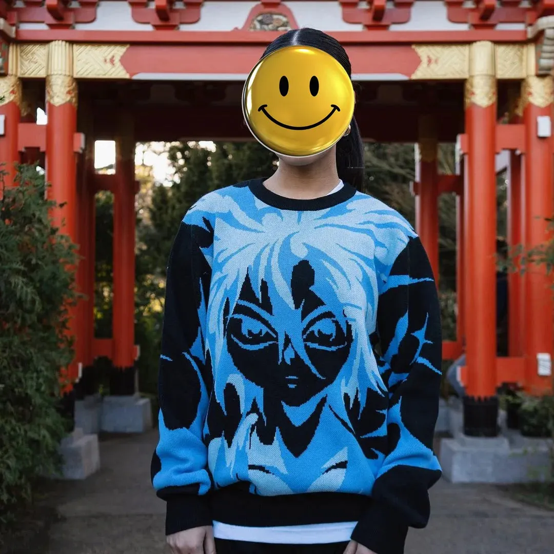 Maxct Japan Harajuku Anime Style Black White Pullover Sweater y2k Woman Vintage Clothes ssweatshirt Long Sleeve Round Neck Top traf