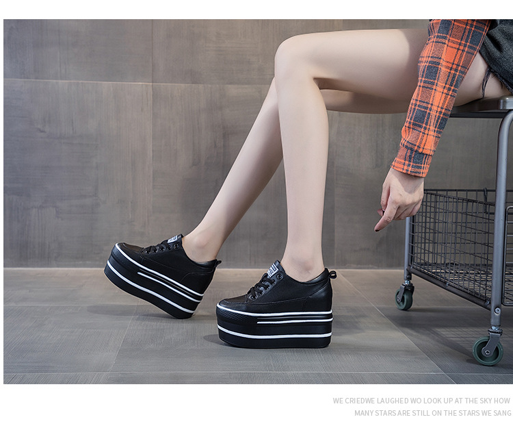 Genuine Leather Super High Thick Heel Platform Sneakers - true-deals-club