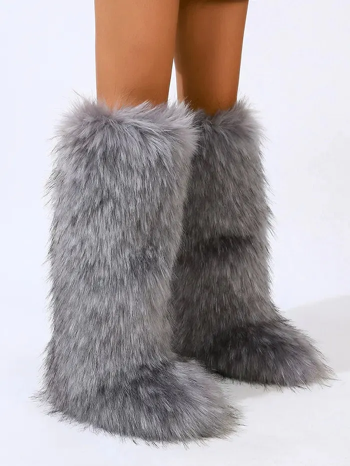 Warmth Thermal Fluffy Faux Fur Mid-calf Snow Boots Maxct