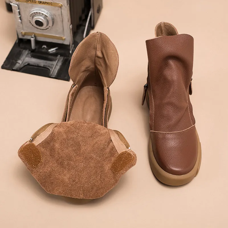 Soft Cowhide Retro Chunky Ankle Boots Black/Coffee Maxct