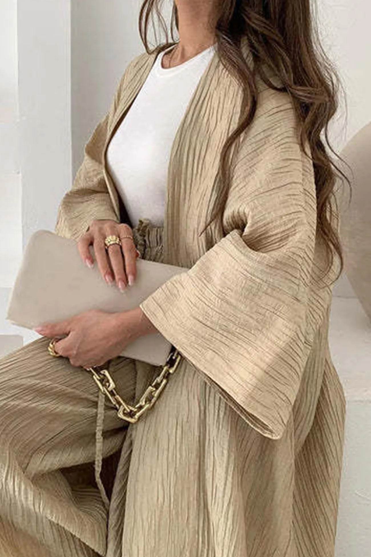 OLCooL Wrinkled Texture Open Front Cardigan Suits