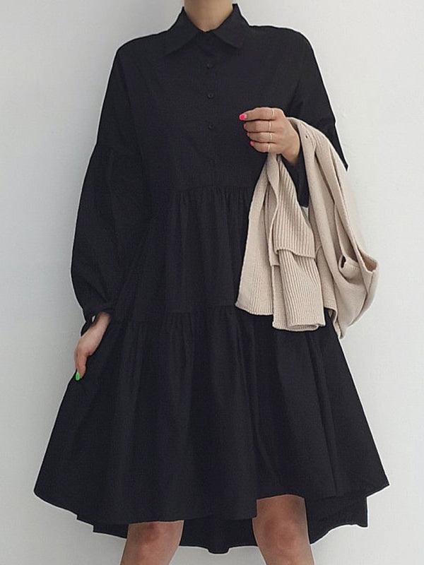 Maxct Split Knit Vest + Lapel Long Sleeve Shirt Dress