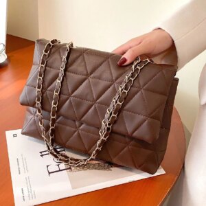 Maxct - Minimalist Quilted Chain Flap Square Bag - Women Tote Bags