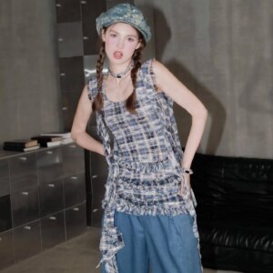 Pleated Plaid Miniskirt Sleeveless Dress Maxct