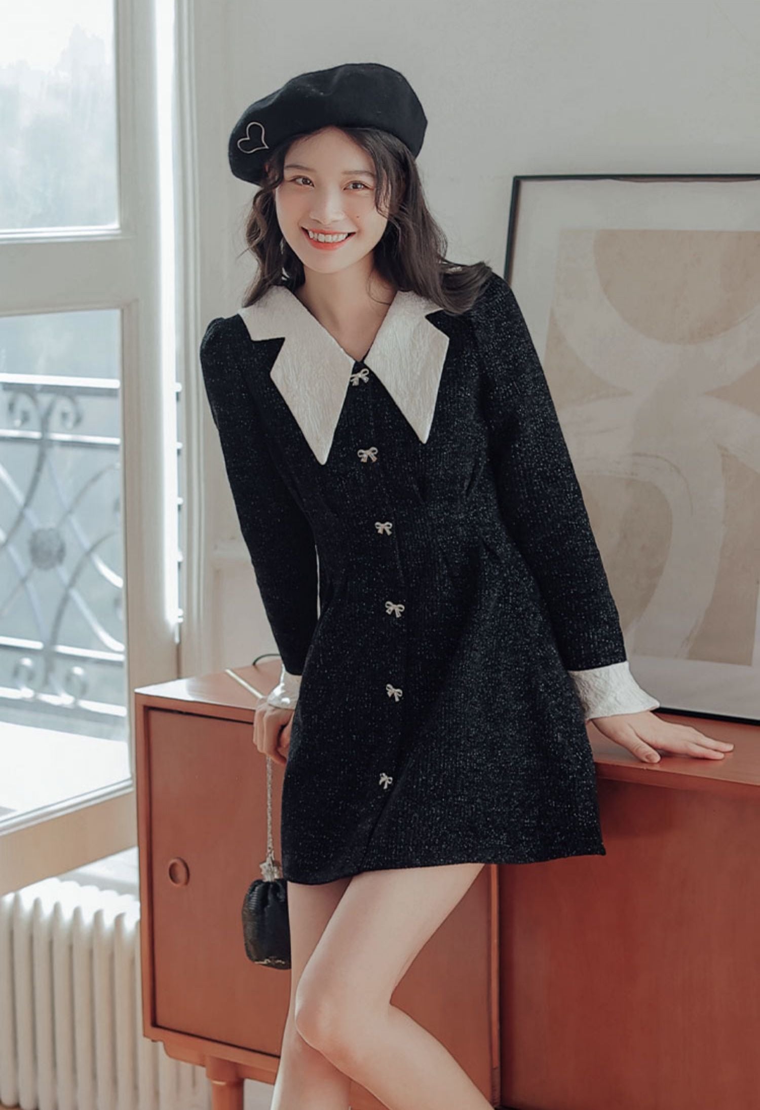 Sweet Bow Peter Pan Knit Dress Maxct