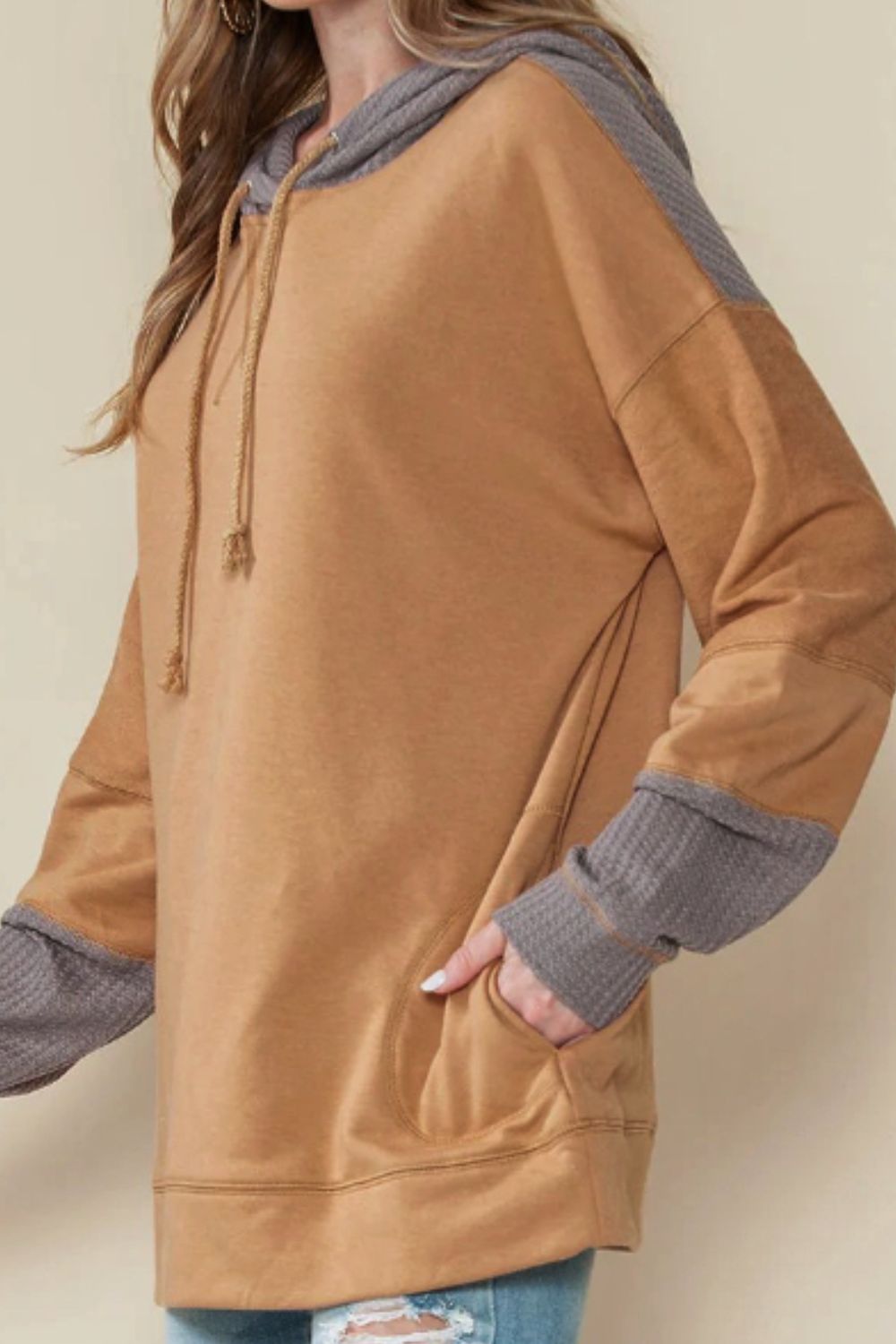 Maxct &Drawstring Contrast Long Sleeve Hoodie