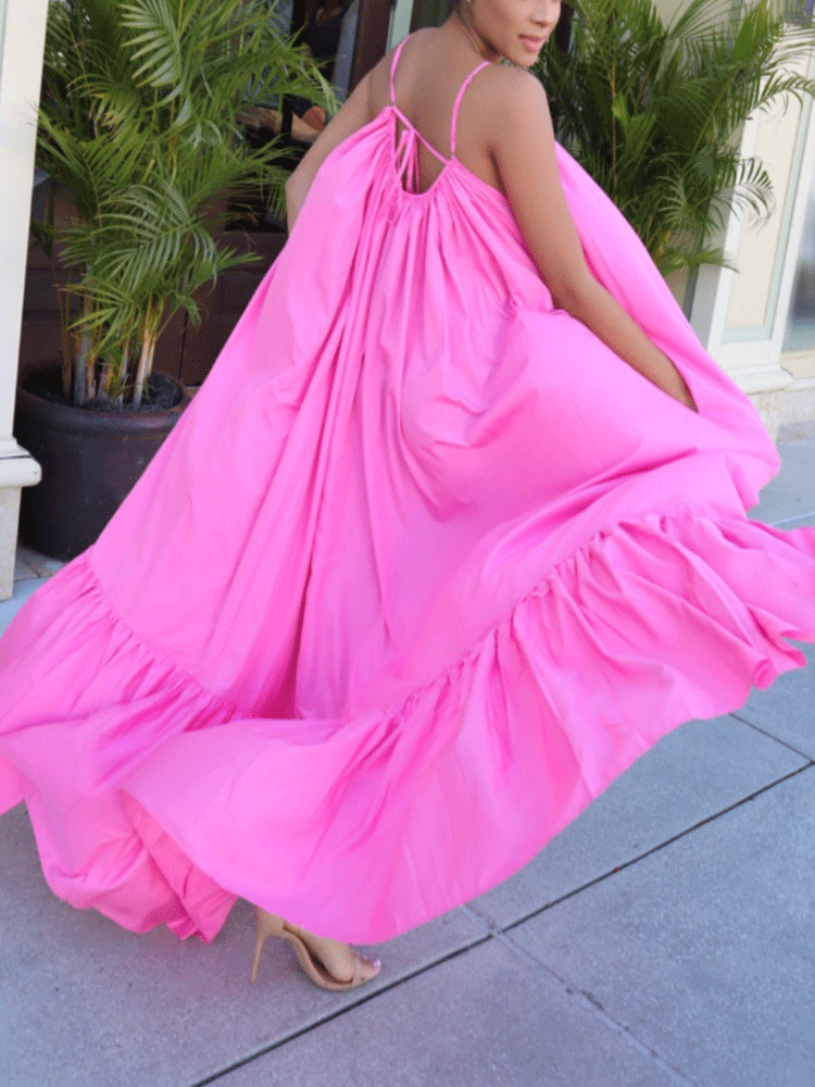 Spaghetti Strap Ruffle Maxi Dress Maxct