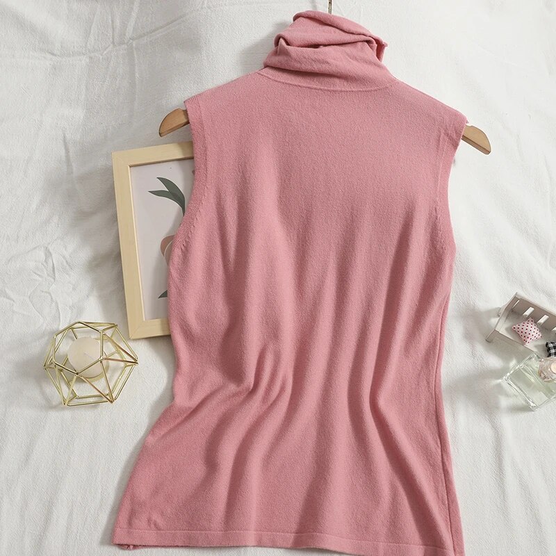 Maxct sweater vest autumn spring simple solid knitted turtleneck tank top women cozy pullover