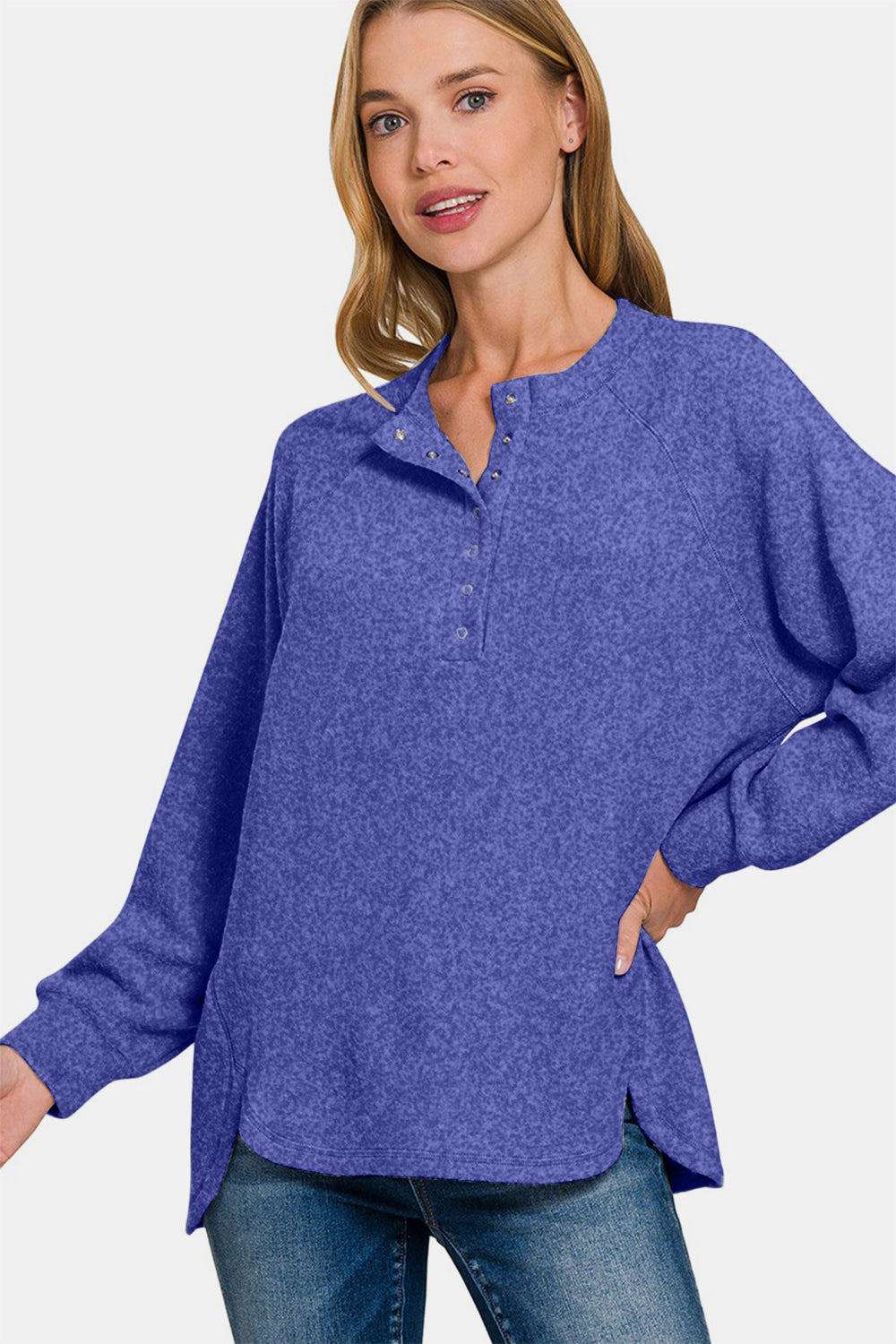 Maxct &Zenana Full Size Brushed Melange Hacci High-Low Sweater