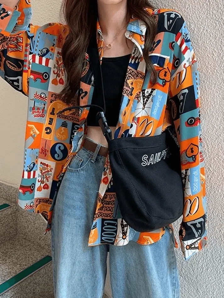 Maxct Vintage Mixed Print Long Sleeve Blouse