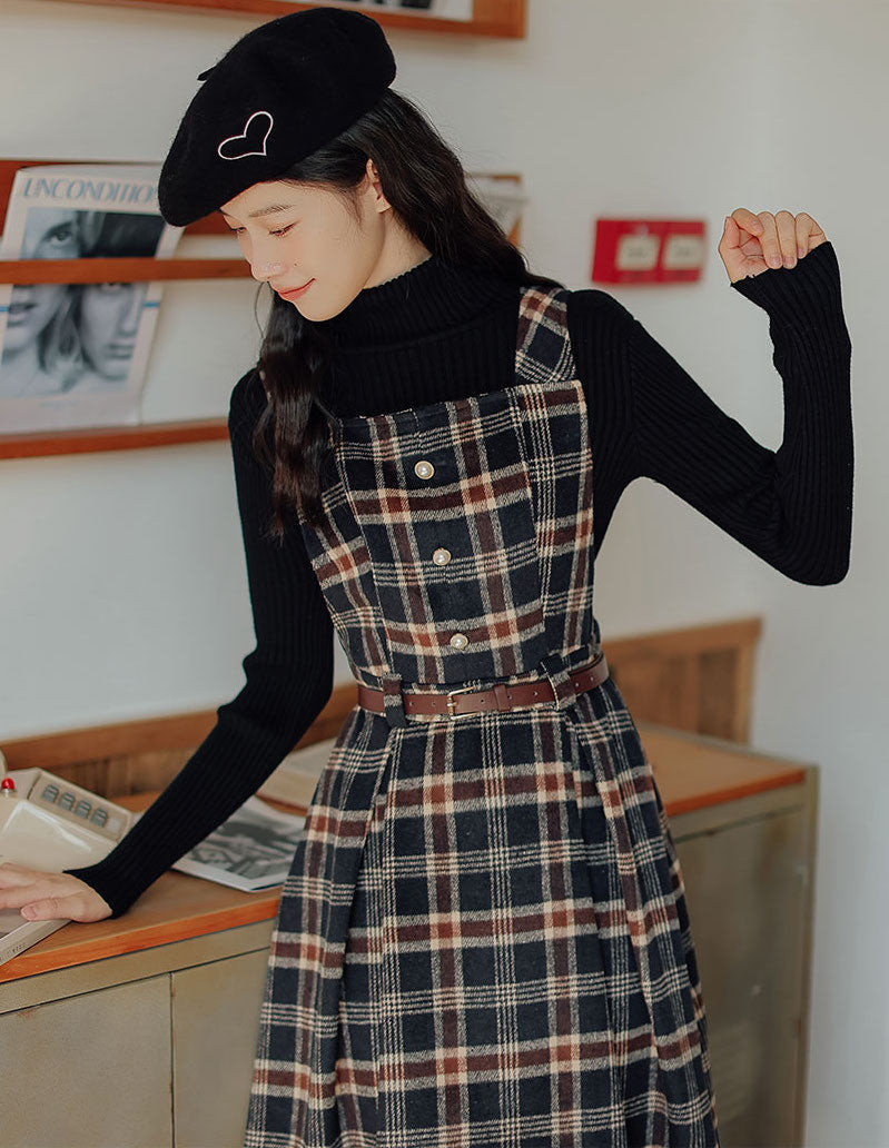 Holiday Plaid Pinafore Midi Dress Maxct