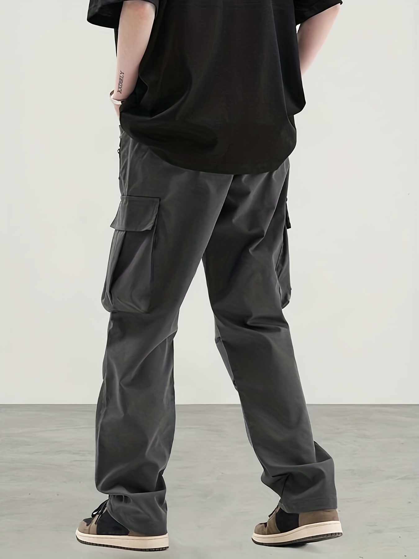 Men's Casual Cargo Pants, Regular Multi Pocket Waist Drawstring Work Pants For Outdoor Activities
