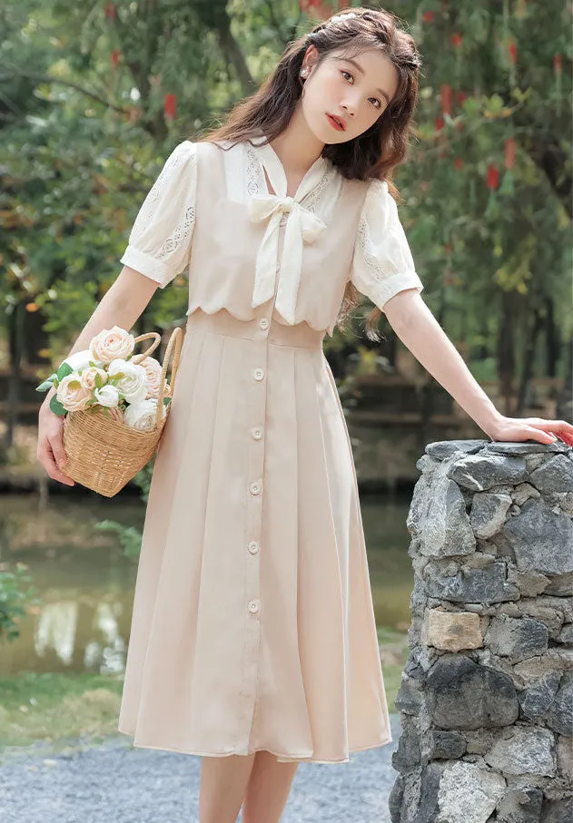 Button Up Tie Neck Twofer Midi Dress Maxct
