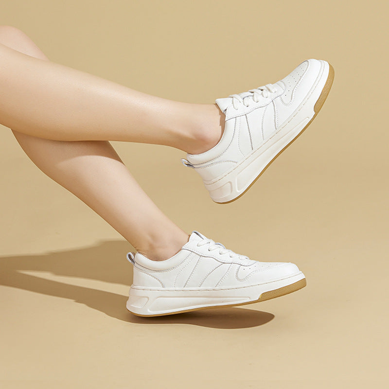 Women's Causal Genuine Chunky Sneakers - Beige Maxct