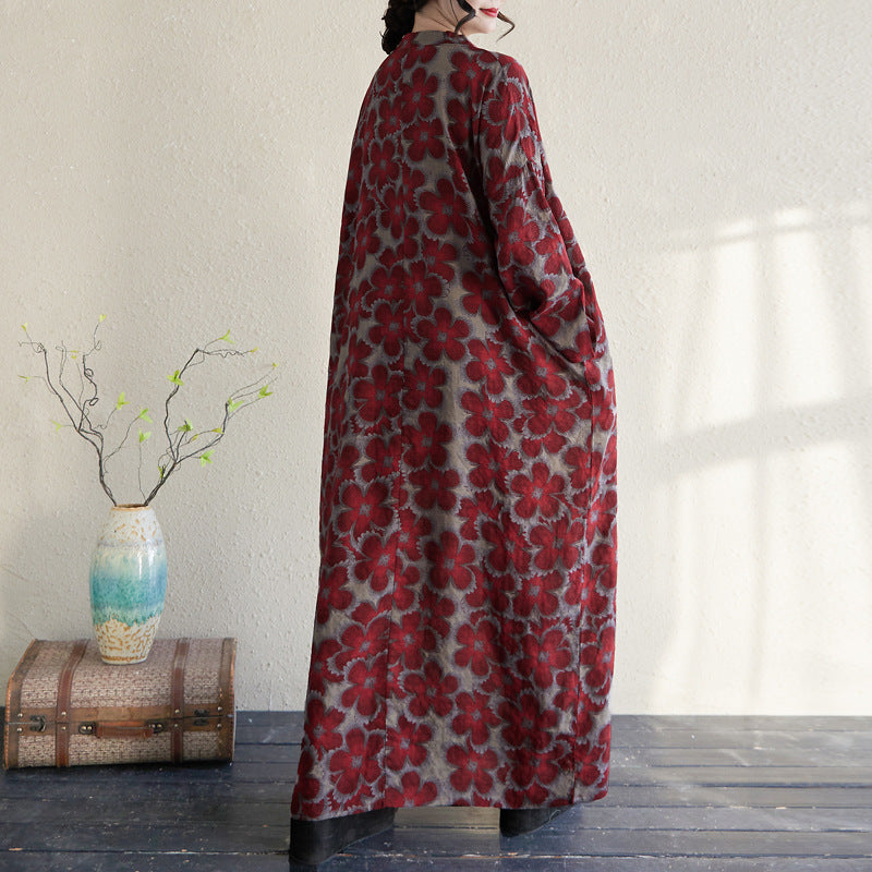 Maxct Women Plus Size Spring Floral Linen Maxi Dress