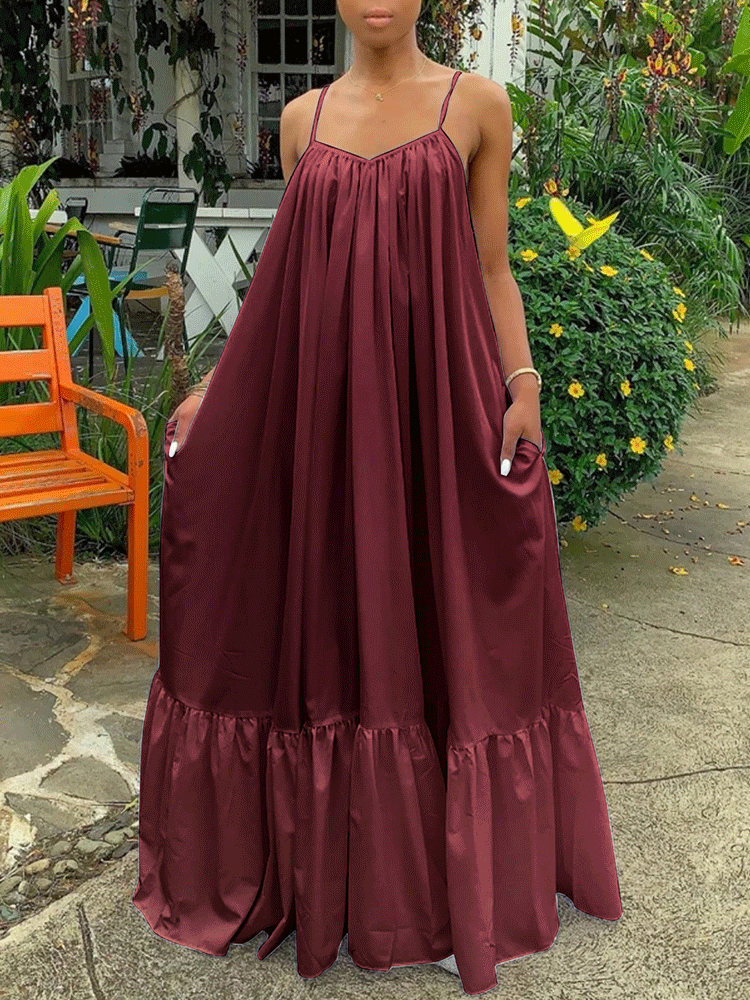 Spaghetti Strap Ruffle Maxi Dress Maxct