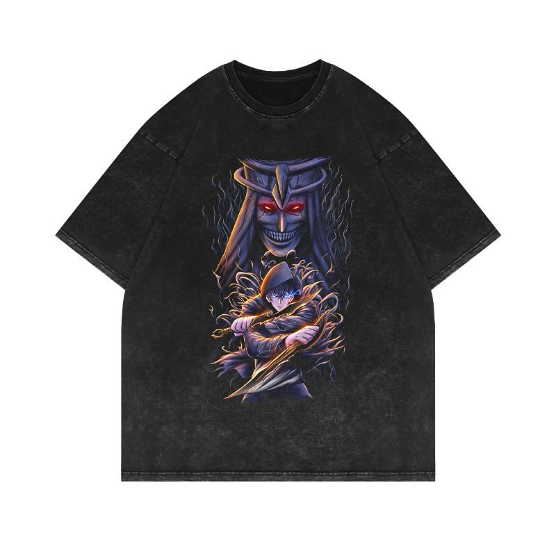 90s Streetwear Solo Leveling Anime T Shirt Men Harajuku Printed Pattern Men Clothing Streetwear Oversized Tops Graphic Cotton Short Sleeve