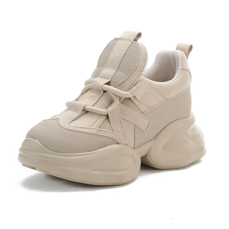Women's  8cm Leather Air Mesh Platform Sneakers Maxct
