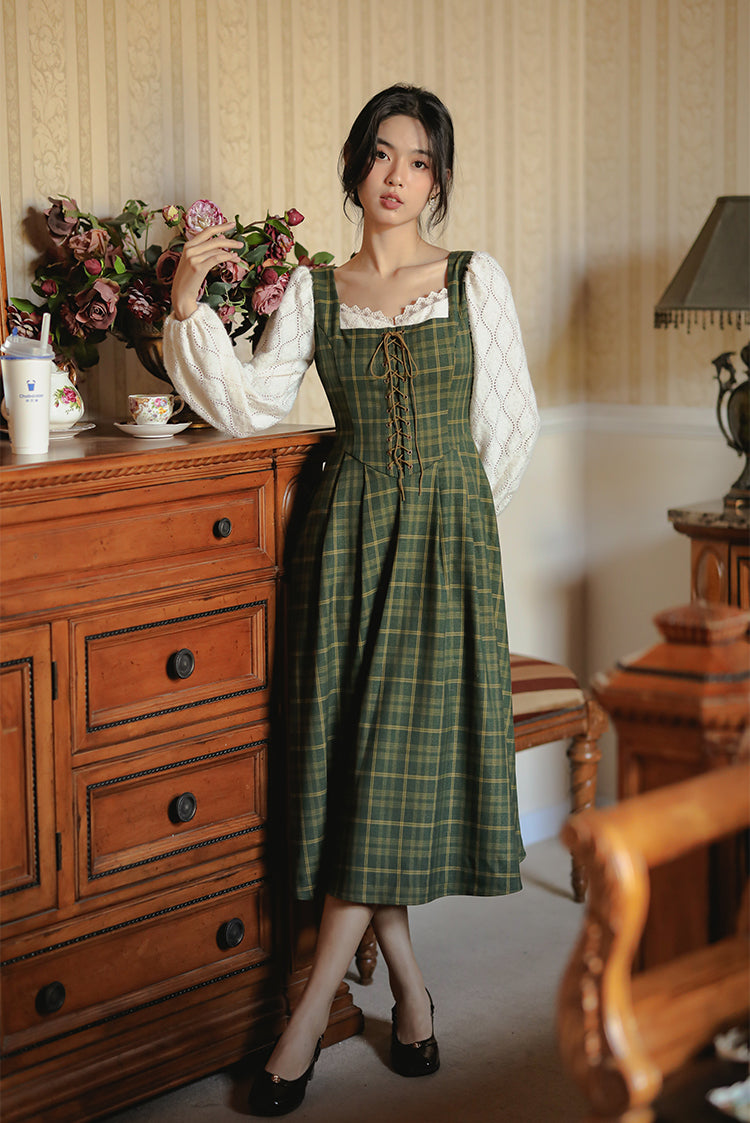 Rustic Plaid Lace Up Corset Midi Dress Maxct