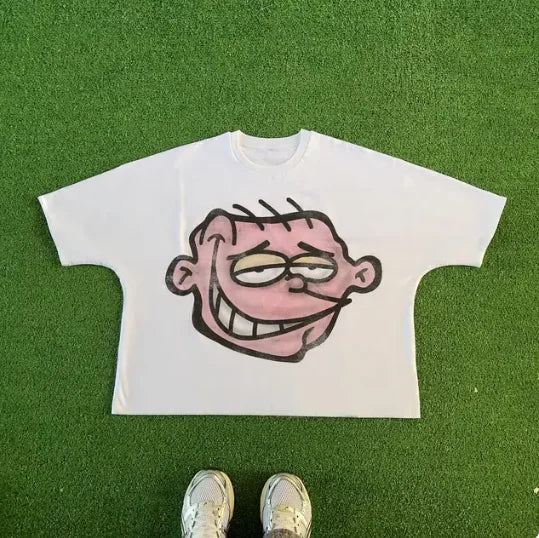 Maxct American Trendy Gothic Letter Pattern Printed Oversized T-Shirt Men's Y2K Street Hip-Hop Loose Retro Casual Round Neck Top Women