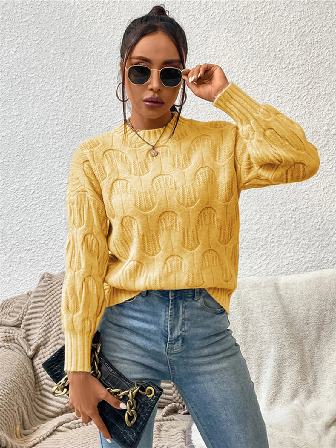 Maxct &Round Neck Long Sleeve Sweater