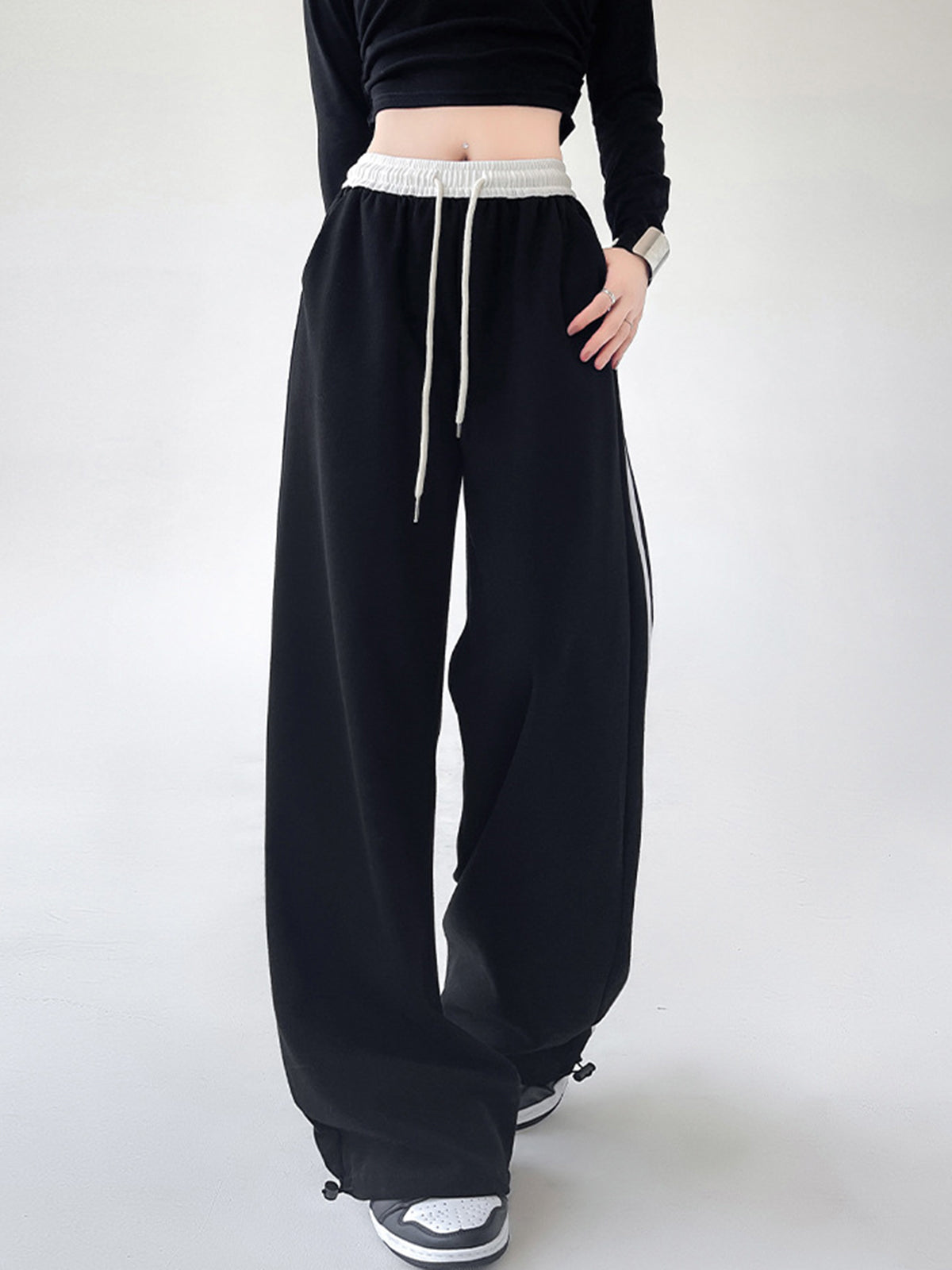 Maxct Contrast Waist Wide Leg Pants