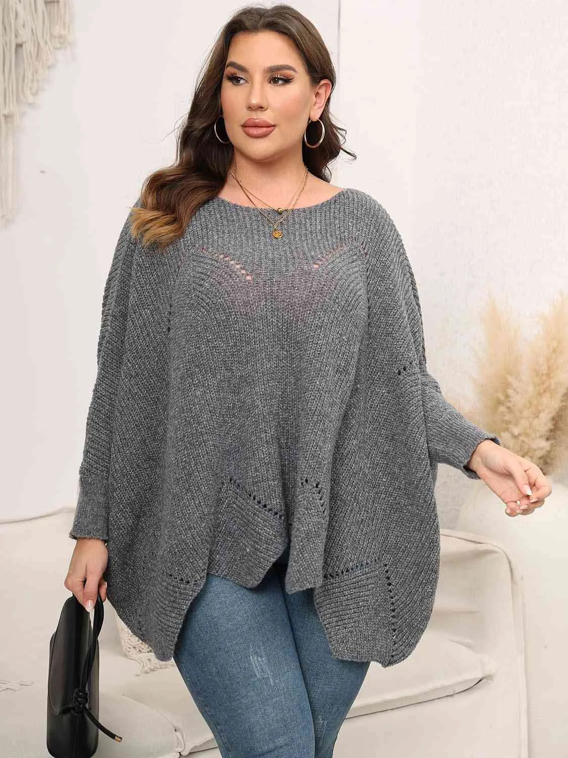 Maxct &Plus Size Round Neck Batwing Sleeve Sweater