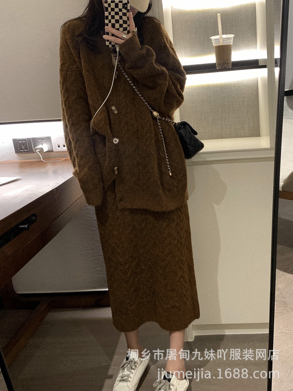 Maxct Casual Knitted Cardigan&Skirt 2 Piece Suit