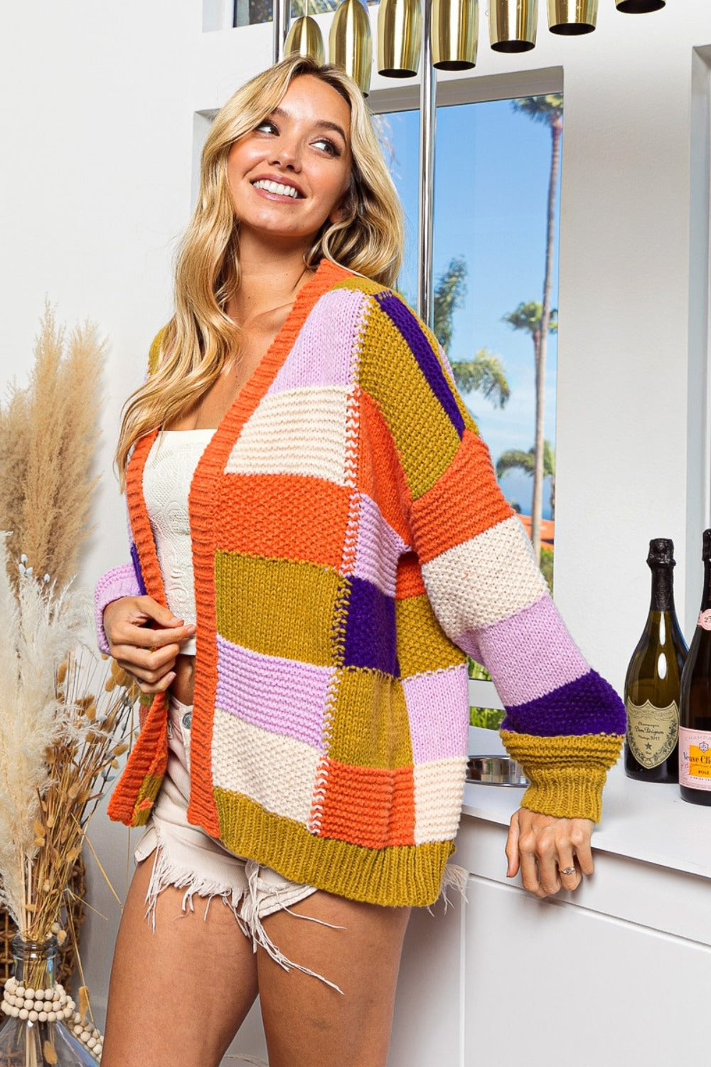 Maxct &BiBi Checkered Color Block Sweater Cardigan