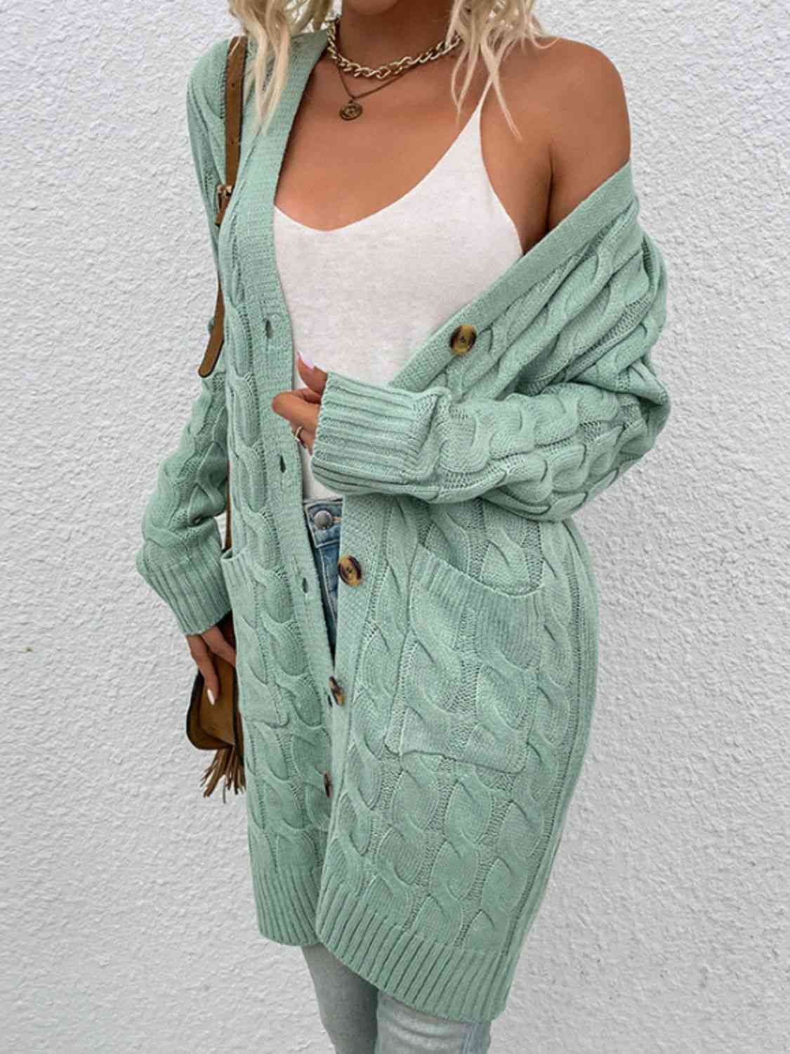 Maxct &Cable-Knit Button Down Cardigan with Pockets