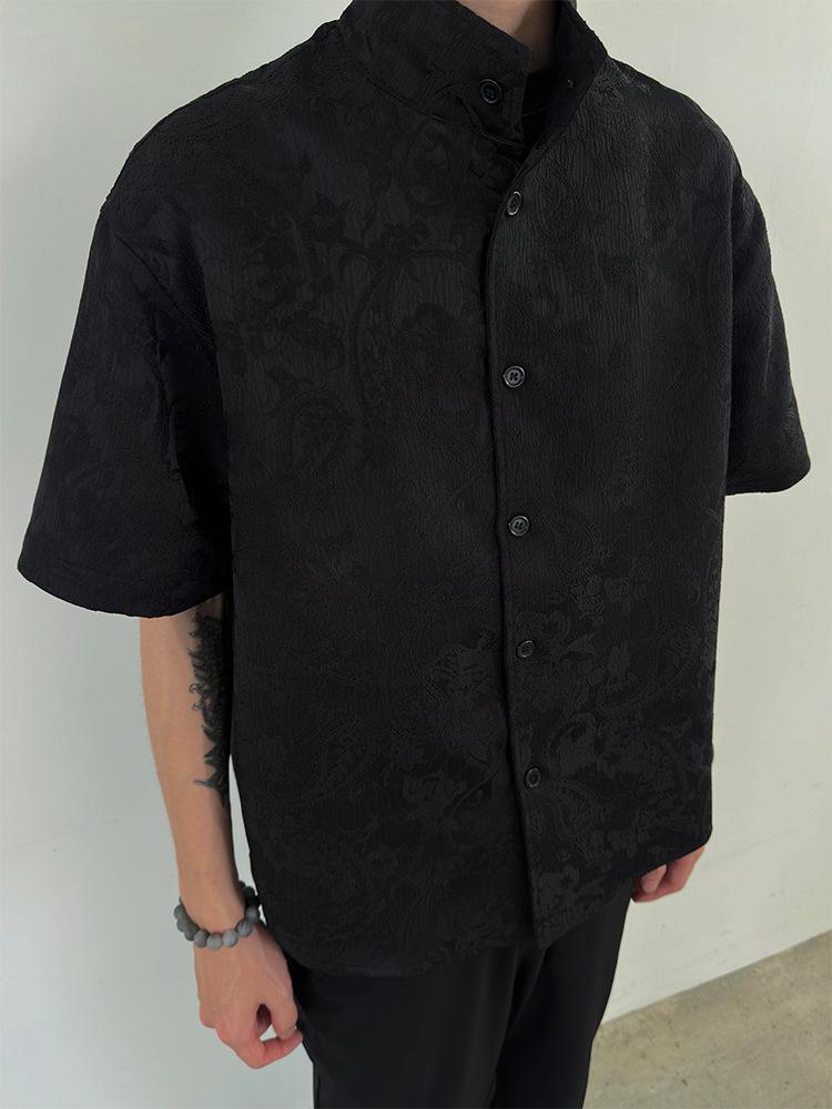 Maxct 90s Streetwear New Chinese Style Cashew Flower Textured Lapel Shirt For Men Summer New Niche Cleanfit Retro Casual Shirt For Men
