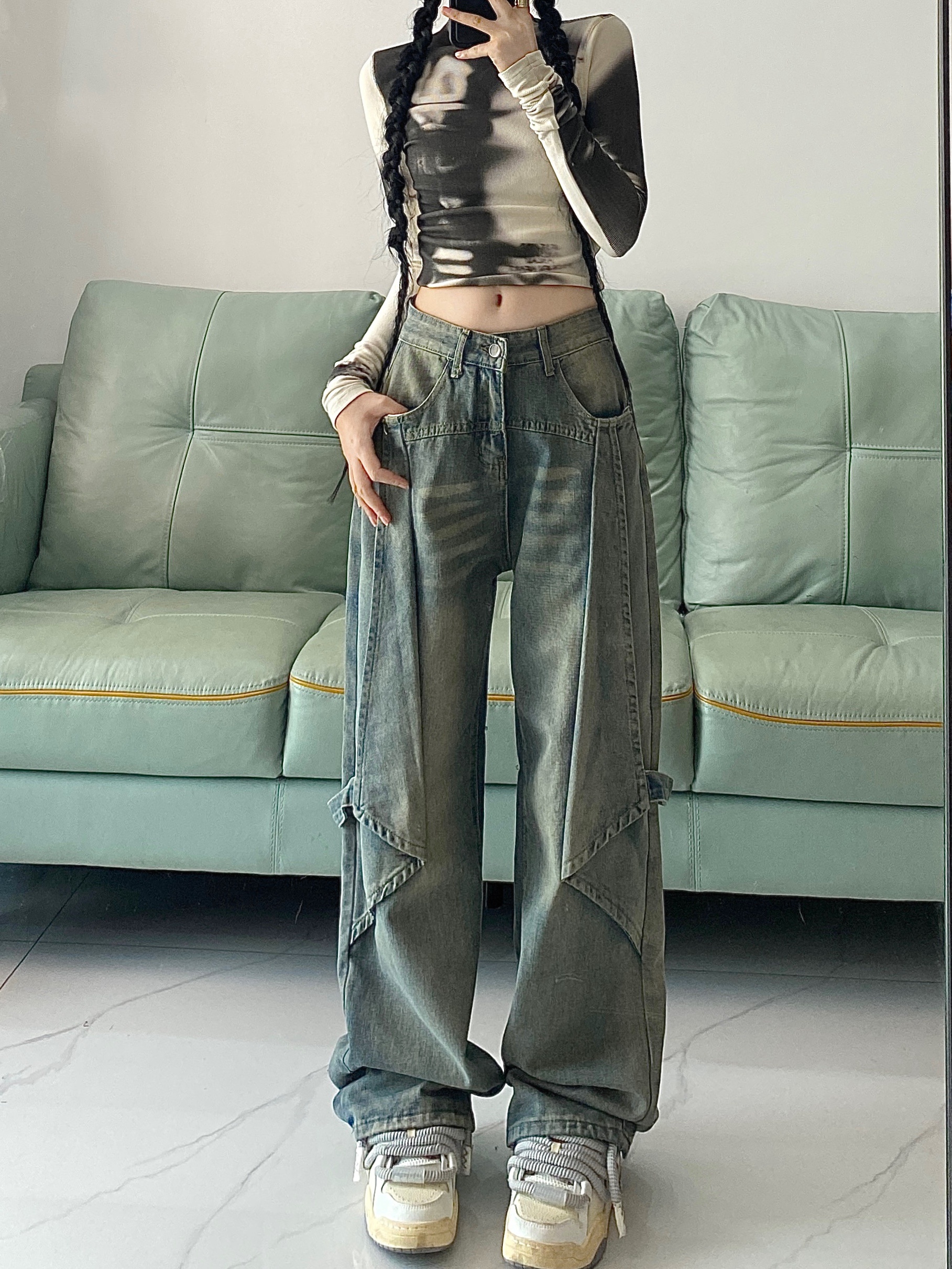 Baggy Blue Jeans High Waist Wide Leg