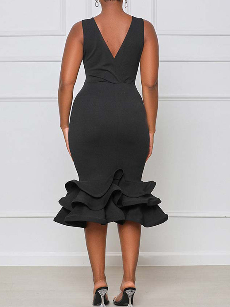 Ruffled Trim Bodycon Midi Dress Maxct