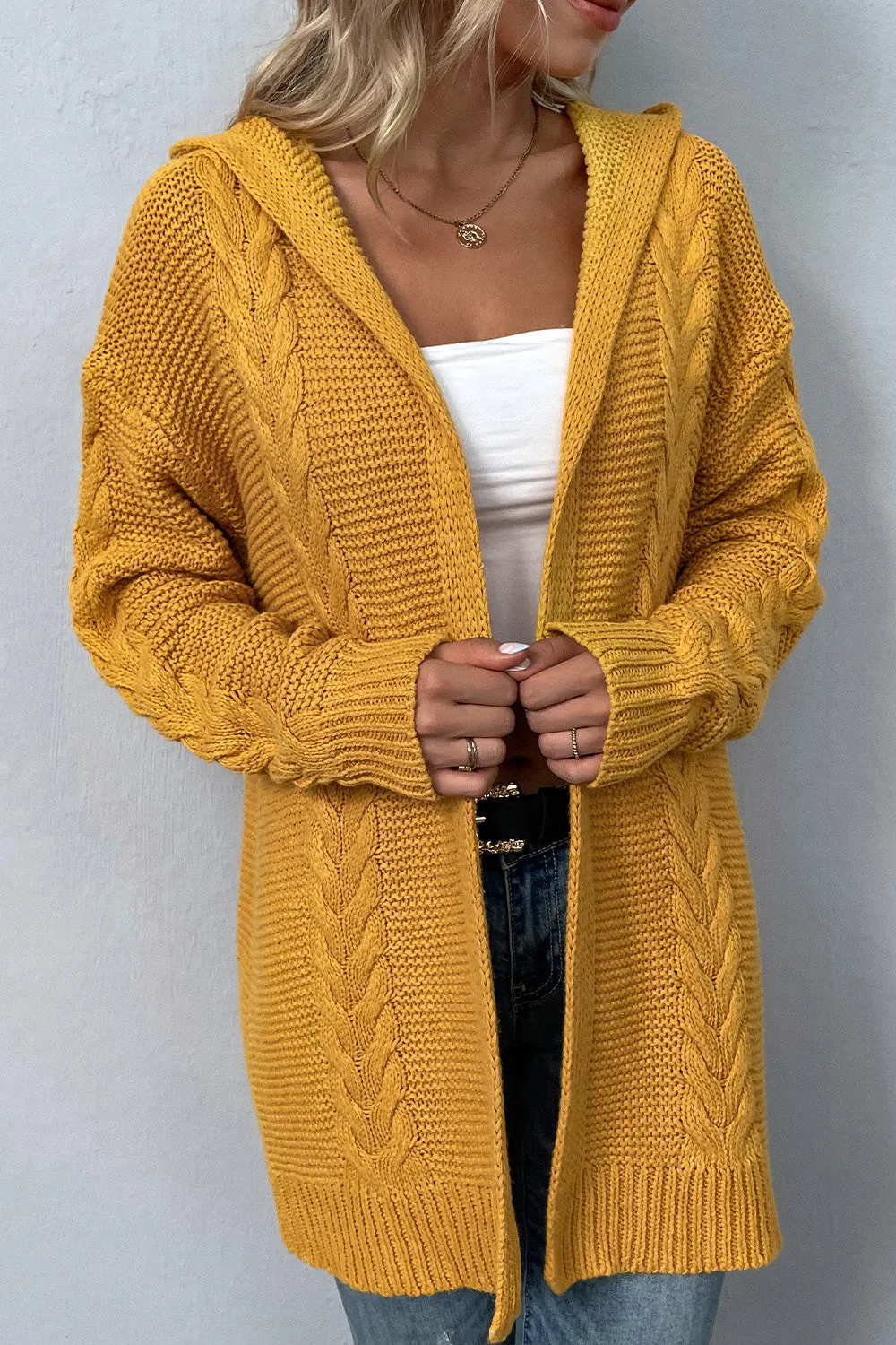 Maxct &Cable-Knit Dropped Shoulder Hooded Cardigan