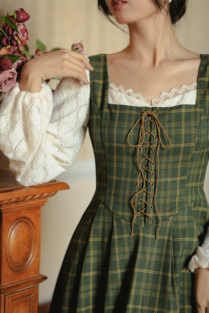 Rustic Plaid Lace Up Corset Midi Dress Maxct
