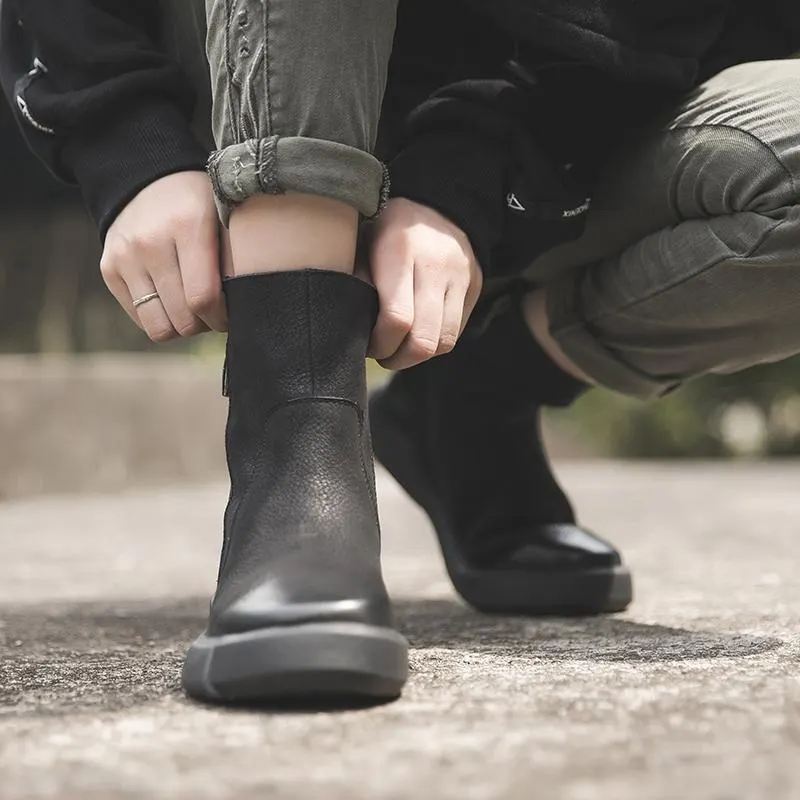 Waxing Ankle Boots Back Buckle Decorate Black/Coffee Maxct