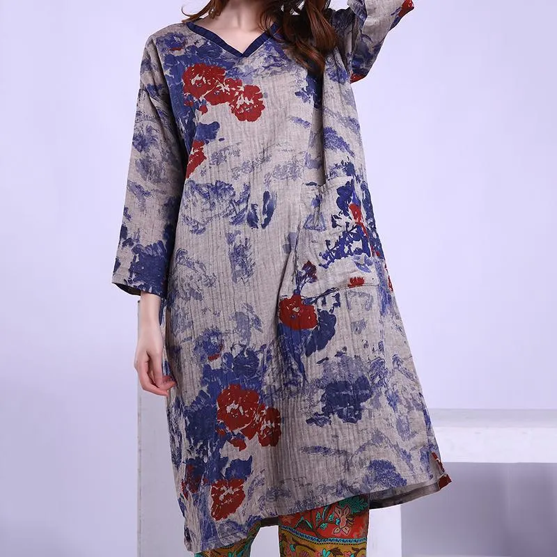 Maxct Vintage Printed Cotton Linen Dresses