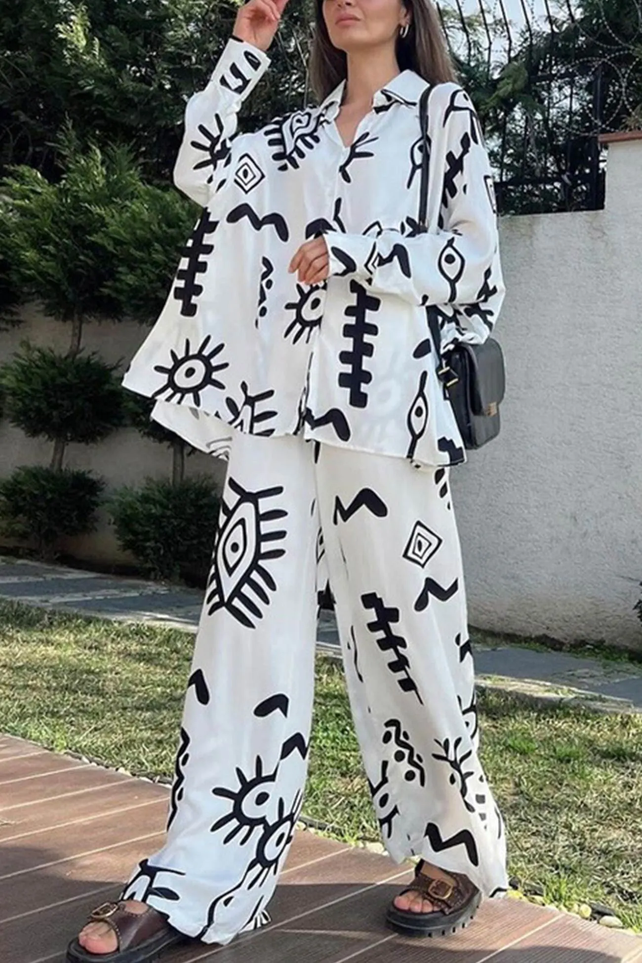 Maxct Printed Bat Sleeve Loose Shirt Suits