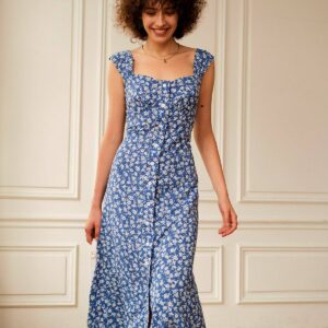 Maxct The Single-breasted Floral Midi Dress