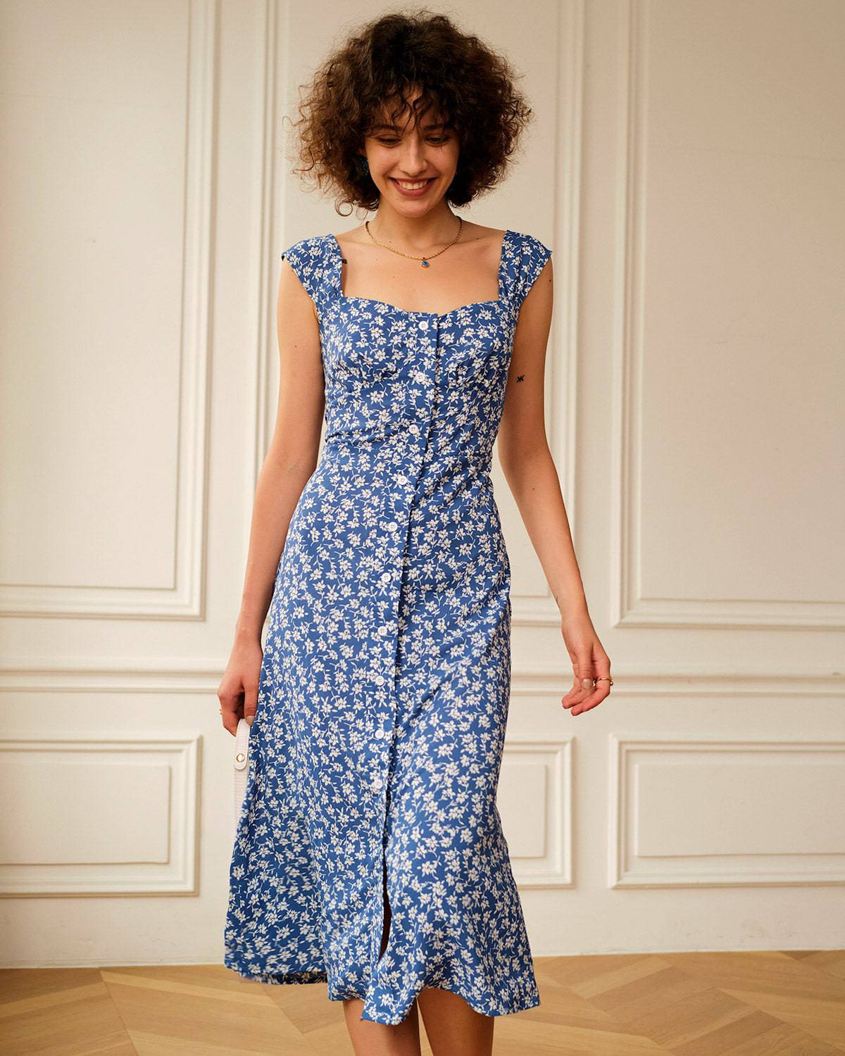 Maxct The Single-breasted Floral Midi Dress