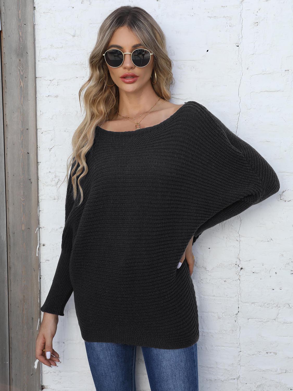 Maxct &Full Size Horizontal Ribbing Dolman Sleeve Sweater - Image 5
