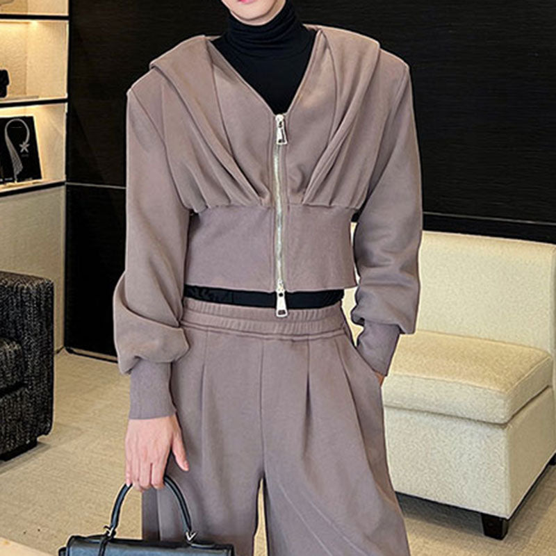 Maxct Retro Knit Cropped Sweater Wide-Leg Trousers Two-Piece Set