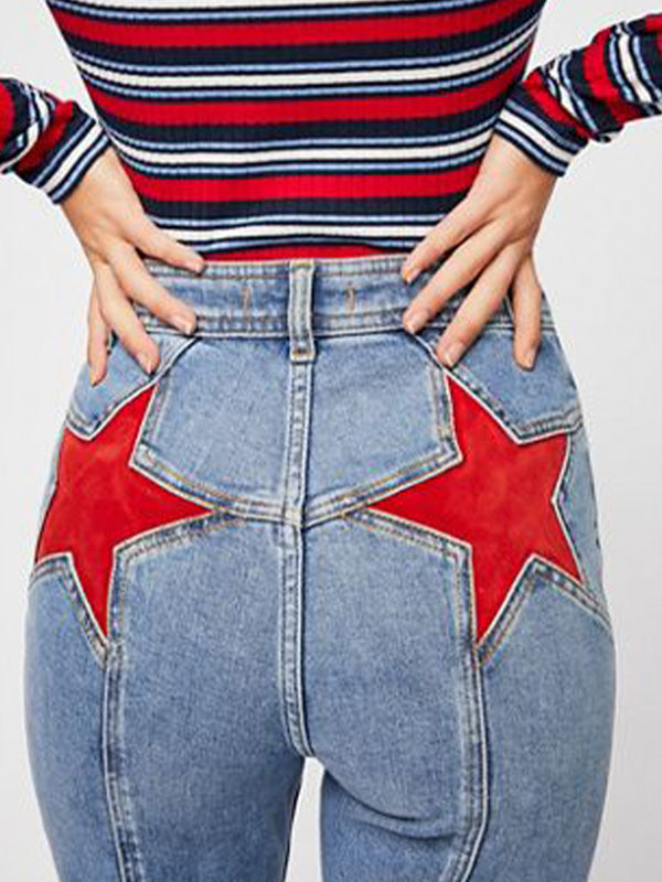 Back Star Patchwork Flare Jeans Maxct